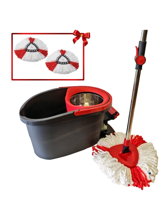 Visio Heavy Duty Spin Mop & Bucket System with Stainless Steel Wringer | Hands-Free Foot Pedal, 360° Triangular Microfiber Head & Adjustable Handle - Black/Red, Model VC-71 - Image 1